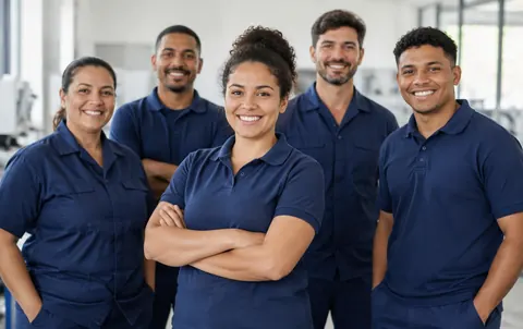 Equipe de profissionais usando uniformes